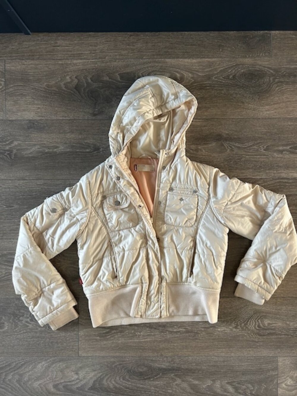 Levi's Vintage Cream Puffer Hooded Utility Jacket Girls Medium M